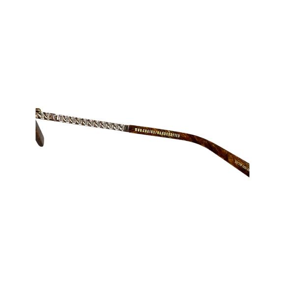 Oscar Frank - Woo Chains Rectangular Sunglasses in Brown & Gold